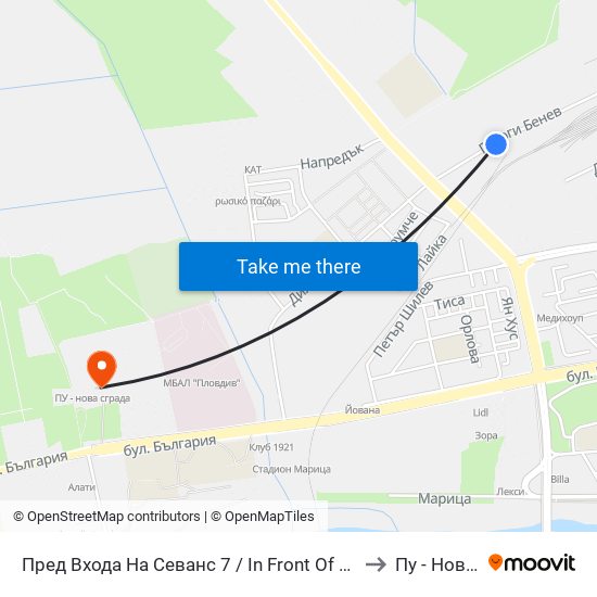 Пред Входа На Севанс 7 / In Front Of the Entrance To Sevans 7 (453) to Пу - Нова Сграда map