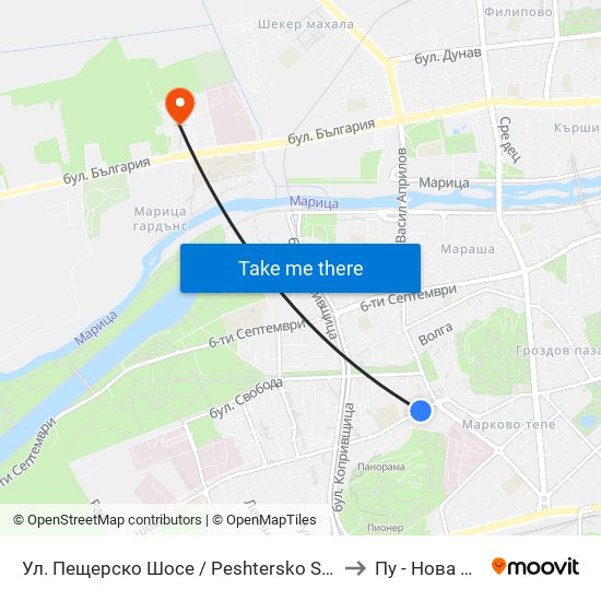 Ул. Пещерско Шосе / Peshtersko Shosse St. (170) to Пу - Нова Сграда map