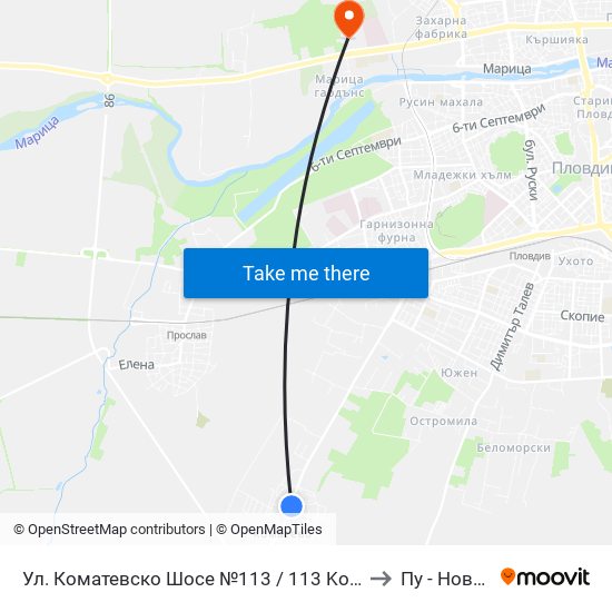 Ул. Коматевско Шосе №113 / 113 Komatevsko Shosse St. (417) to Пу - Нова Сграда map