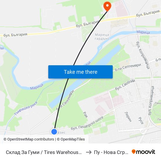 Склад За Гуми / Tires Warehouse (69) to Пу - Нова Сграда map