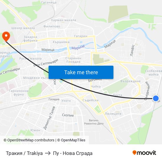 Тракия / Trakiya to Пу - Нова Сграда map