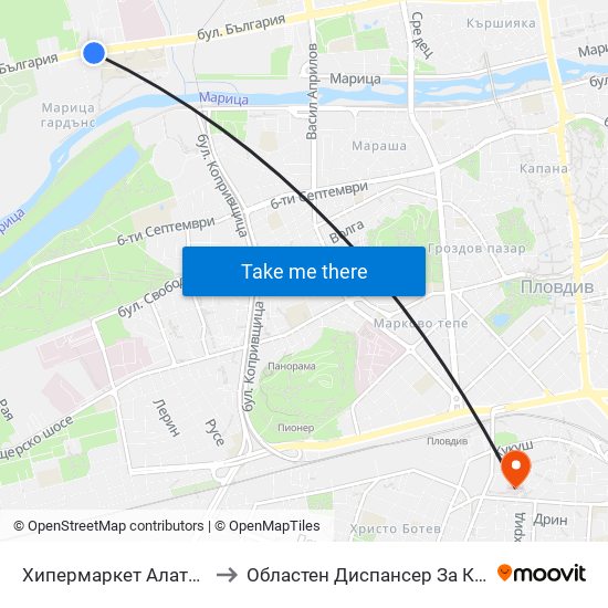 Хипермаркет Алати / Alati Hypermarket (426) to Областен Диспансер За Кожно-Венерически Заболявания map