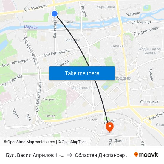 Бул. Васил Априлов 1 - Запад / Vasil Aprilov St. 1 - West (402) to Областен Диспансер За Кожно-Венерически Заболявания map