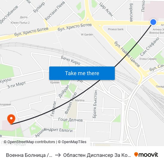Военна Болница / Military Hospital (335) to Областен Диспансер За Кожно-Венерически Заболявания map