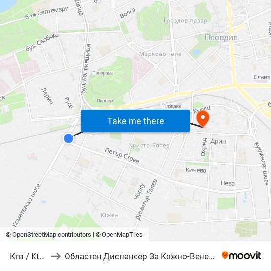 Ктв / Ktv (202) to Областен Диспансер За Кожно-Венерически Заболявания map