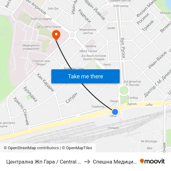 Централна Жп Гара / Central Railway Station (205) to Спешна Медицинска Помощ map