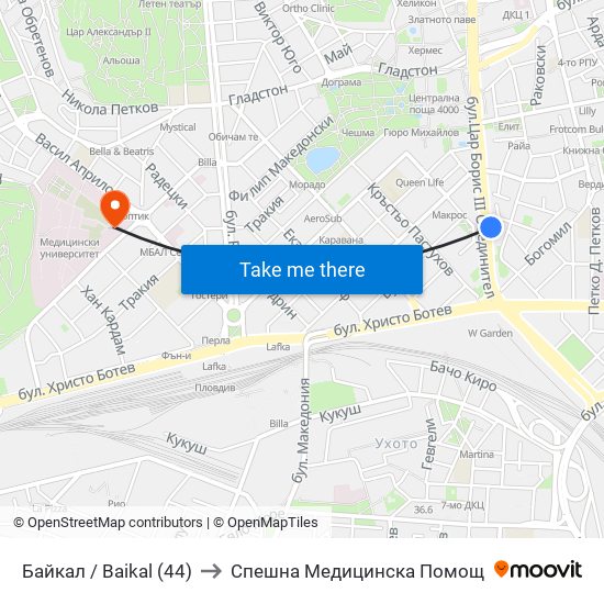Байкал / Baikal (44) to Спешна Медицинска Помощ map