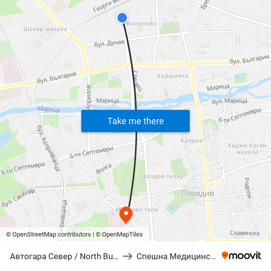 Автогара Север / North Bus Station (57) to Спешна Медицинска Помощ map