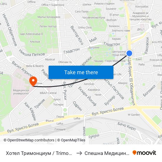 Хотел Тримонциум / Trimonthium Hotel (12) to Спешна Медицинска Помощ map