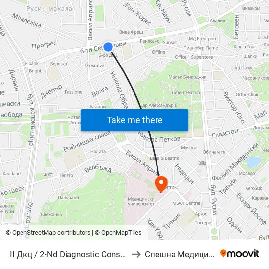 II Дкц / 2-Nd Diagnostic Consultative Center (116) to Спешна Медицинска Помощ map