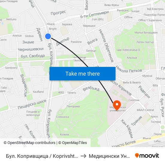 Бул. Копривщица / Koprivshtitsa Blvd. (241) to Медицински Университет map