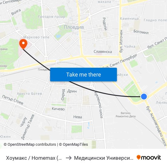 Хоумакс / Homemax (84) to Медицински Университет map