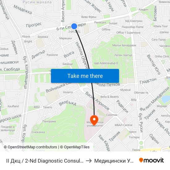 II Дкц / 2-Nd Diagnostic Consultative Center (116) to Медицински Университет map