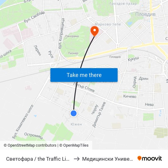 Светофара / the Traffic Light (37) to Медицински Университет map