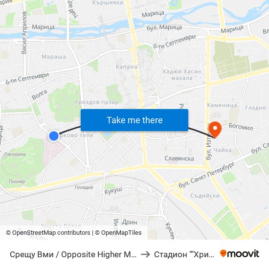 Срещу Вми / Opposite Higher Medical Institute (169) to Стадион ""Христо Ботев"" map