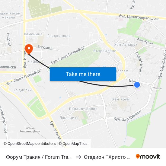 Форум Тракия / Forum Trakiya (78) to Стадион ""Христо Ботев"" map