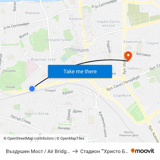 Въздушен Мост / Air Bridge (204) to Стадион ""Христо Ботев"" map