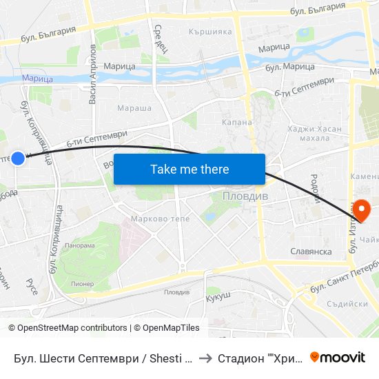 Бул. Шести Септември / Shesti Septemvri Blvd. (240) to Стадион ""Христо Ботев"" map
