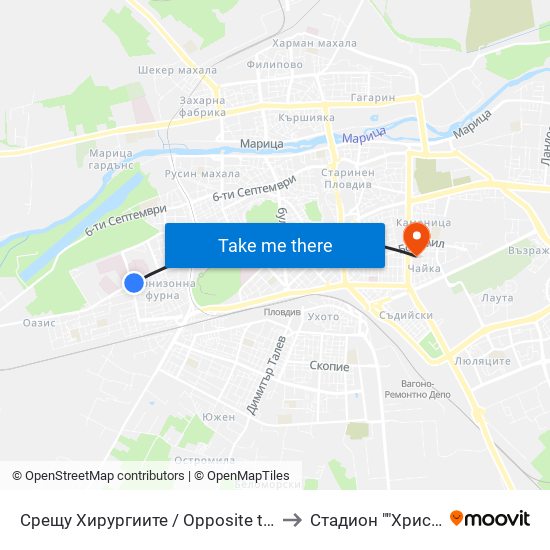 Срещу Хирургиите / Opposite the Surgeries (151) to Стадион ""Христо Ботев"" map