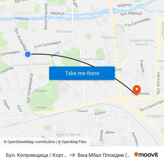 Бул. Копривщица / Koprivshtitsa Blvd. (241) to Вма Мбал Пловдив (Военна Болница) map