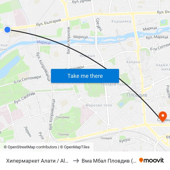 Хипермаркет Алати / Alati Hypermarket (426) to Вма Мбал Пловдив (Военна Болница) map