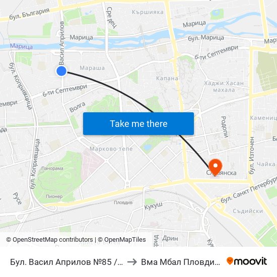 Бул. Васил Априлов №85 / 85 Vasil Aprilov Blvd. (451) to Вма Мбал Пловдив (Военна Болница) map