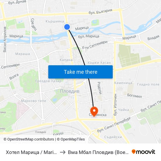 Хотел Марица / Maritsa Hotel (8) to Вма Мбал Пловдив (Военна Болница) map