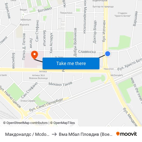 Макдоналдс / Mcdonalds (220) to Вма Мбал Пловдив (Военна Болница) map