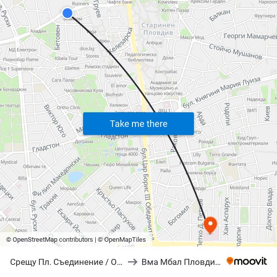 Срещу Пл. Съединение / Opposite Saedinenie Sq. (118) to Вма Мбал Пловдив (Военна Болница) map