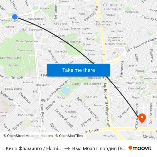 Кино Фламинго / Flamingo Cinema (117) to Вма Мбал Пловдив (Военна Болница) map