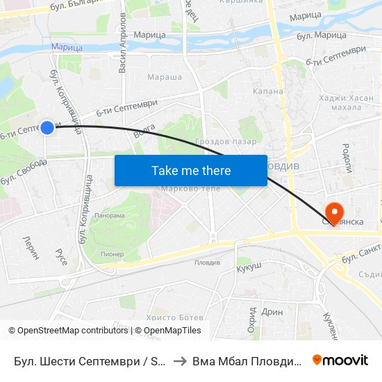 Бул. Шести Септември / Shesti Septemvri Blvd. (240) to Вма Мбал Пловдив (Военна Болница) map