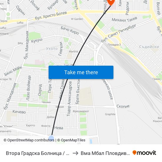 Втора Градска Болница / Second City Hospital (61) to Вма Мбал Пловдив (Военна Болница) map