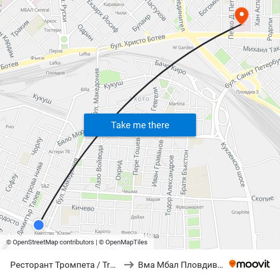 Ресторант Тромпета / Trompeta Restaurant (326) to Вма Мбал Пловдив (Военна Болница) map