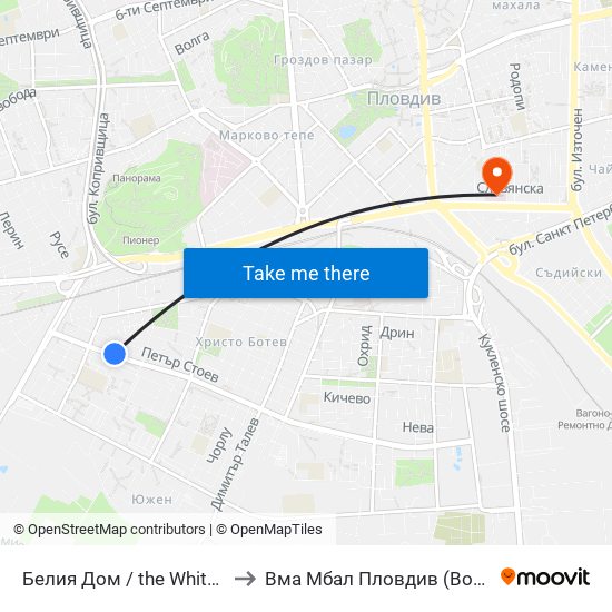 Белия Дом / the White House (201) to Вма Мбал Пловдив (Военна Болница) map