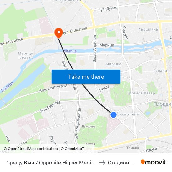 Срещу Вми / Opposite Higher Medical Institute (169) to Стадион Марица map