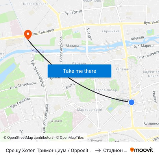 Срещу Хотел Тримонциум / Opposite Trimonthium Hotel (45) to Стадион Марица map
