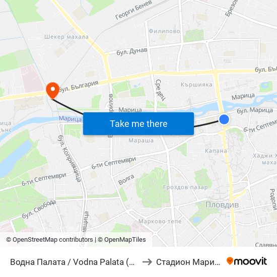 Водна Палата / Vodna Palata (48) to Стадион Марица map