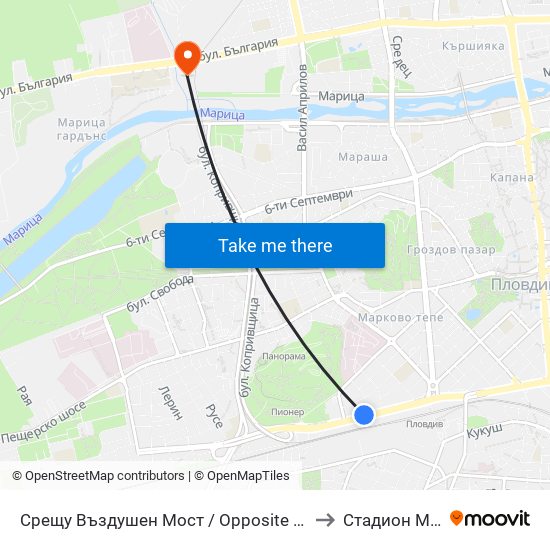 Срещу Въздушен Мост / Opposite Air Bridge (189) to Стадион Марица map