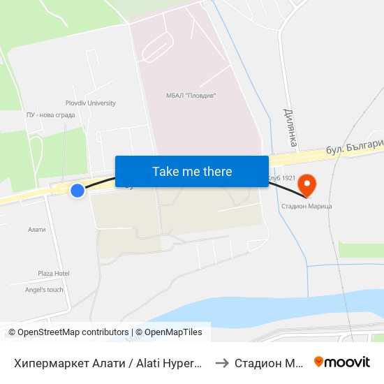 Хипермаркет Алати / Alati Hypermarket (426) to Стадион Марица map