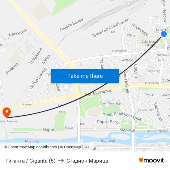 Гиганта / Giganta (5) to Стадион Марица map
