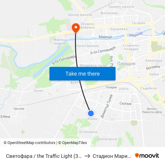 Светофара / the Traffic Light (37) to Стадион Марица map