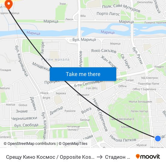 Срещу Кино Космос / Opposite Kosmos Cinema (247) to Стадион Марица map