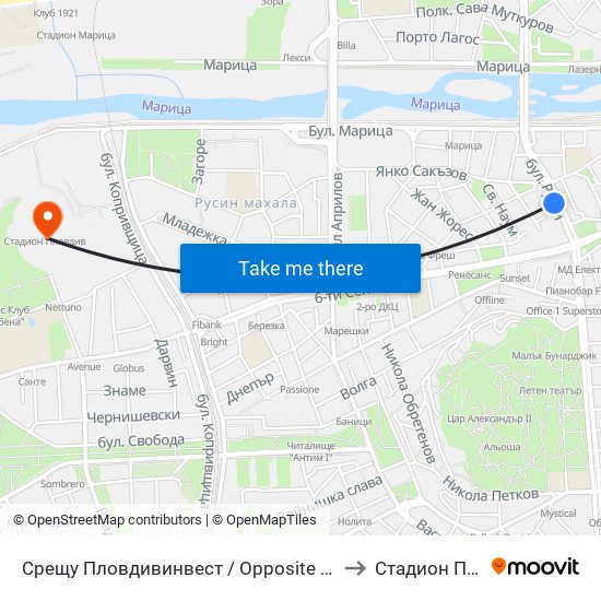 Срещу Пловдивинвест / Opposite Plovdivinvest (274) to Стадион Пловдив map