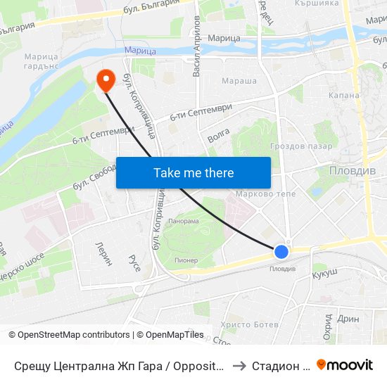 Срещу Централна Жп Гара / Opposite Central Railway Station (188) to Стадион Пловдив map