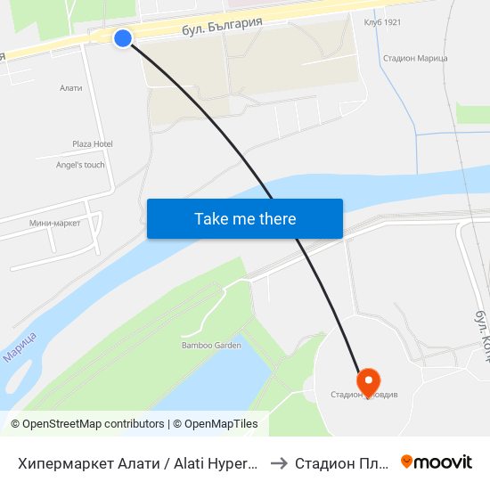 Хипермаркет Алати / Alati Hypermarket (426) to Стадион Пловдив map