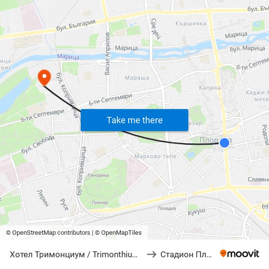 Хотел Тримонциум / Trimonthium Hotel (12) to Стадион Пловдив map