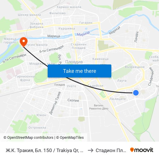 Ж.К. Тракия, Бл. 150 / Trakiya Qr, Bl. 150 (109) to Стадион Пловдив map