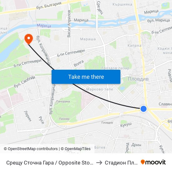 Срещу Сточна Гара / Opposite Stochna Gara (14) to Стадион Пловдив map