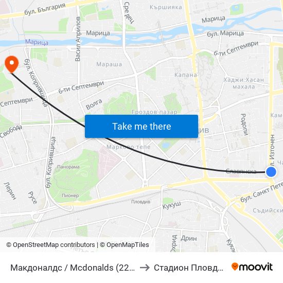 Макдоналдс / Mcdonalds (220) to Стадион Пловдив map