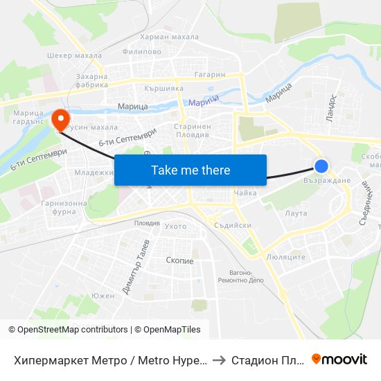 Хипермаркет Метро / Metro Hypermarket (217) to Стадион Пловдив map